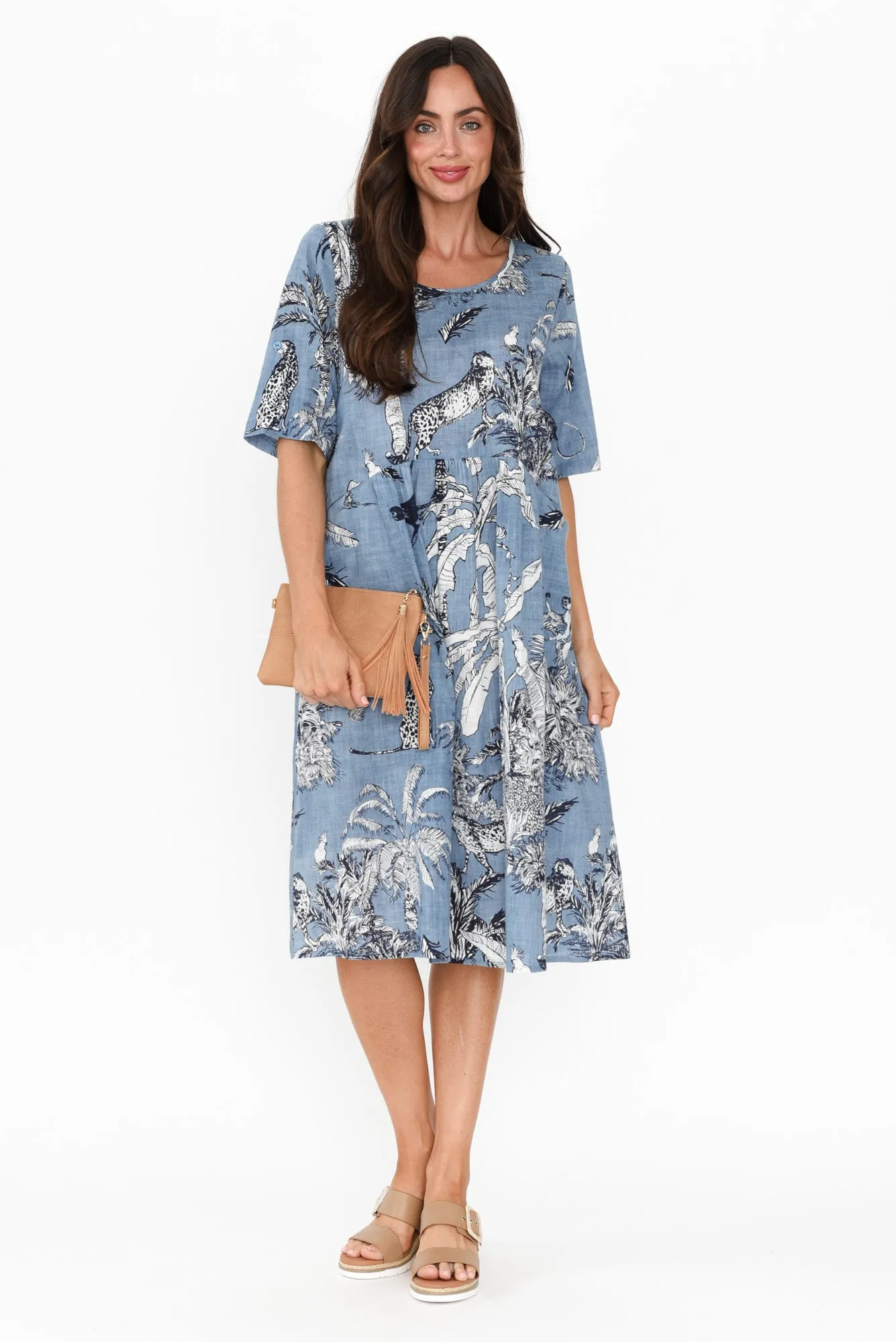 Mackie Blue Jungle Cotton Pocket Dress sold by Blue Bungalow