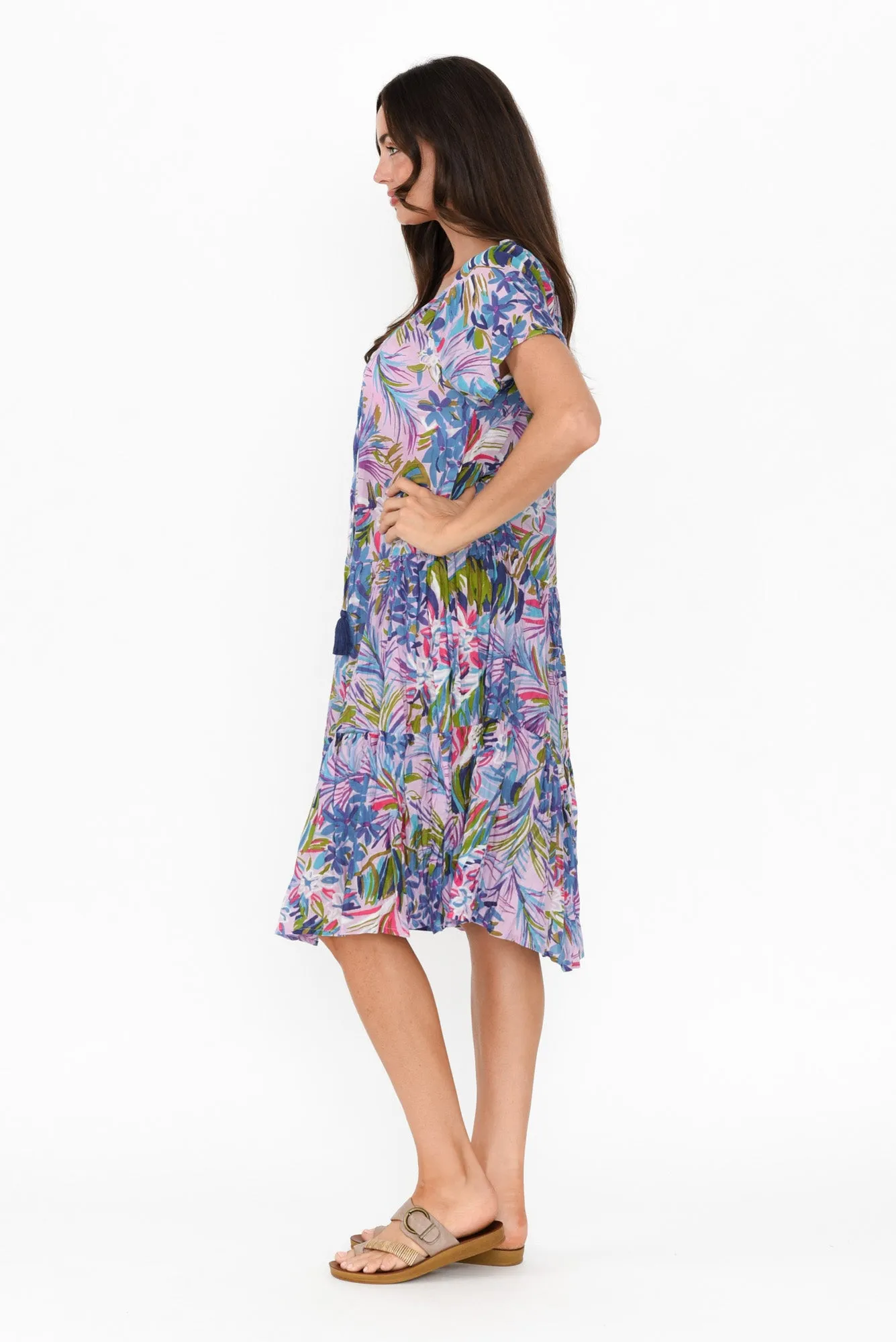 Bessie Purple Floral Cotton Tier Dress sold by Blue Bungalow product image thumbnail 3