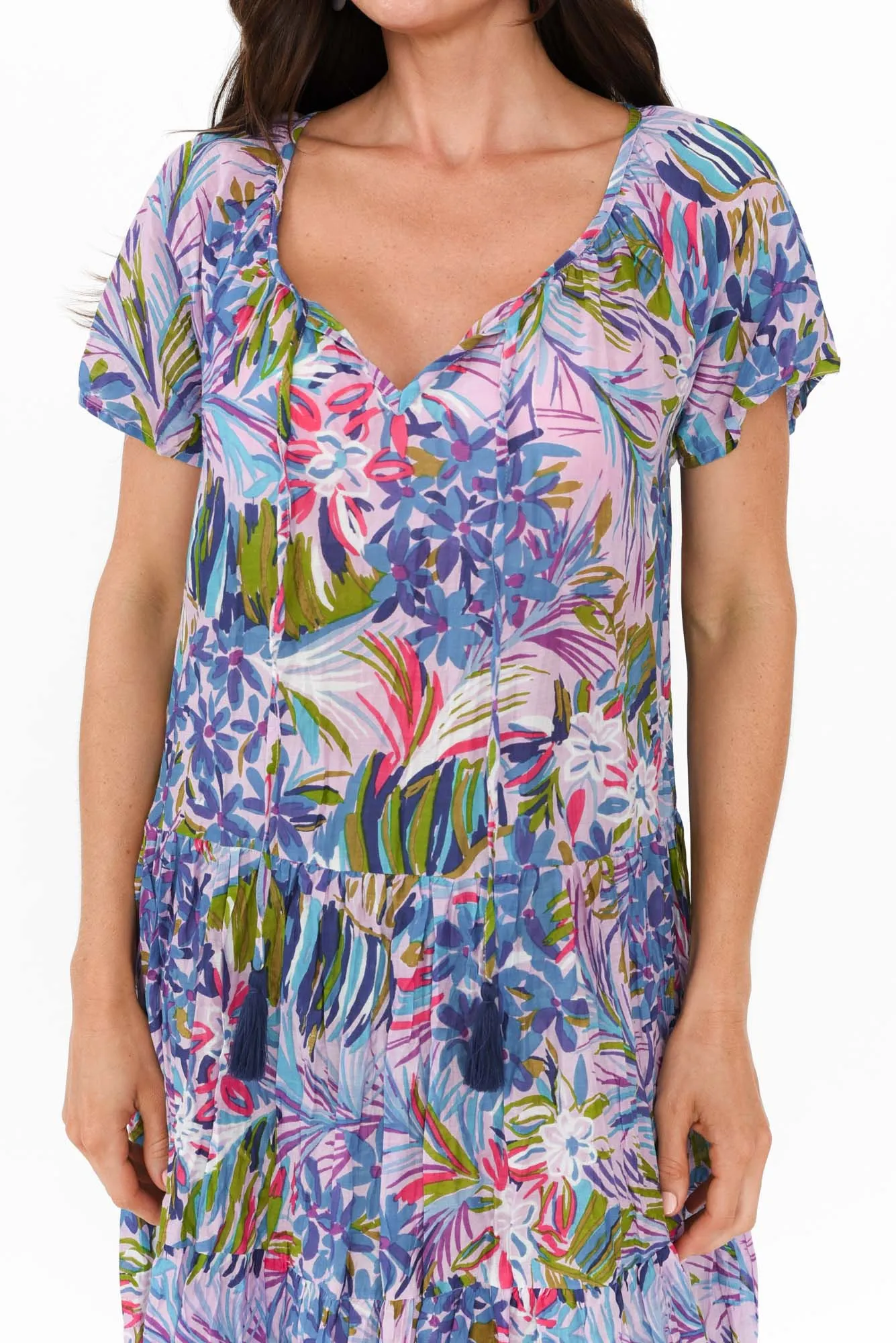 Bessie Purple Floral Cotton Tier Dress sold by Blue Bungalow product image thumbnail 4
