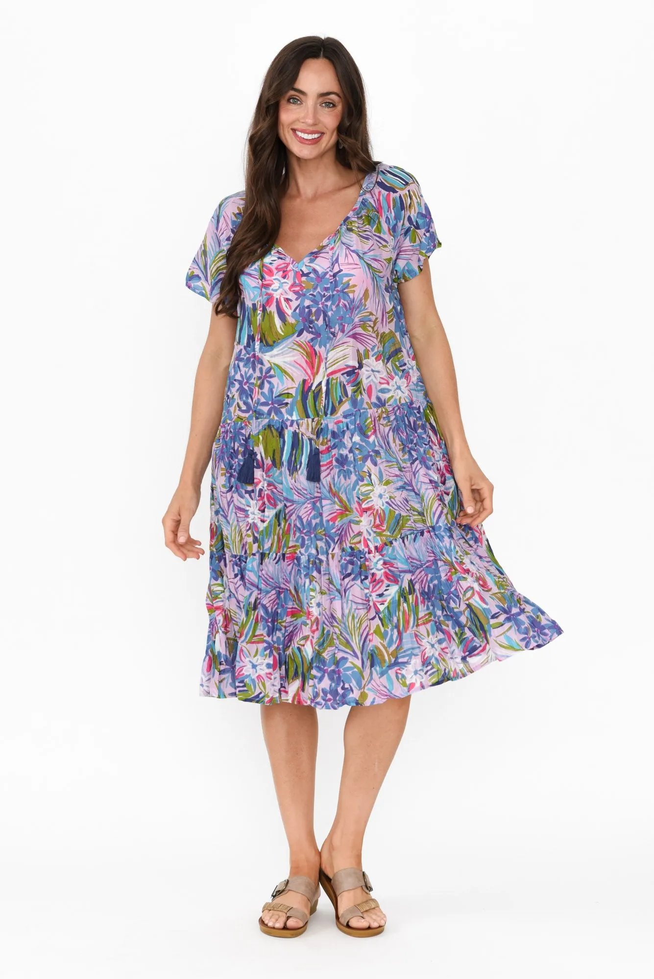 Bessie Purple Floral Cotton Tier Dress sold by Blue Bungalow product image thumbnail 2