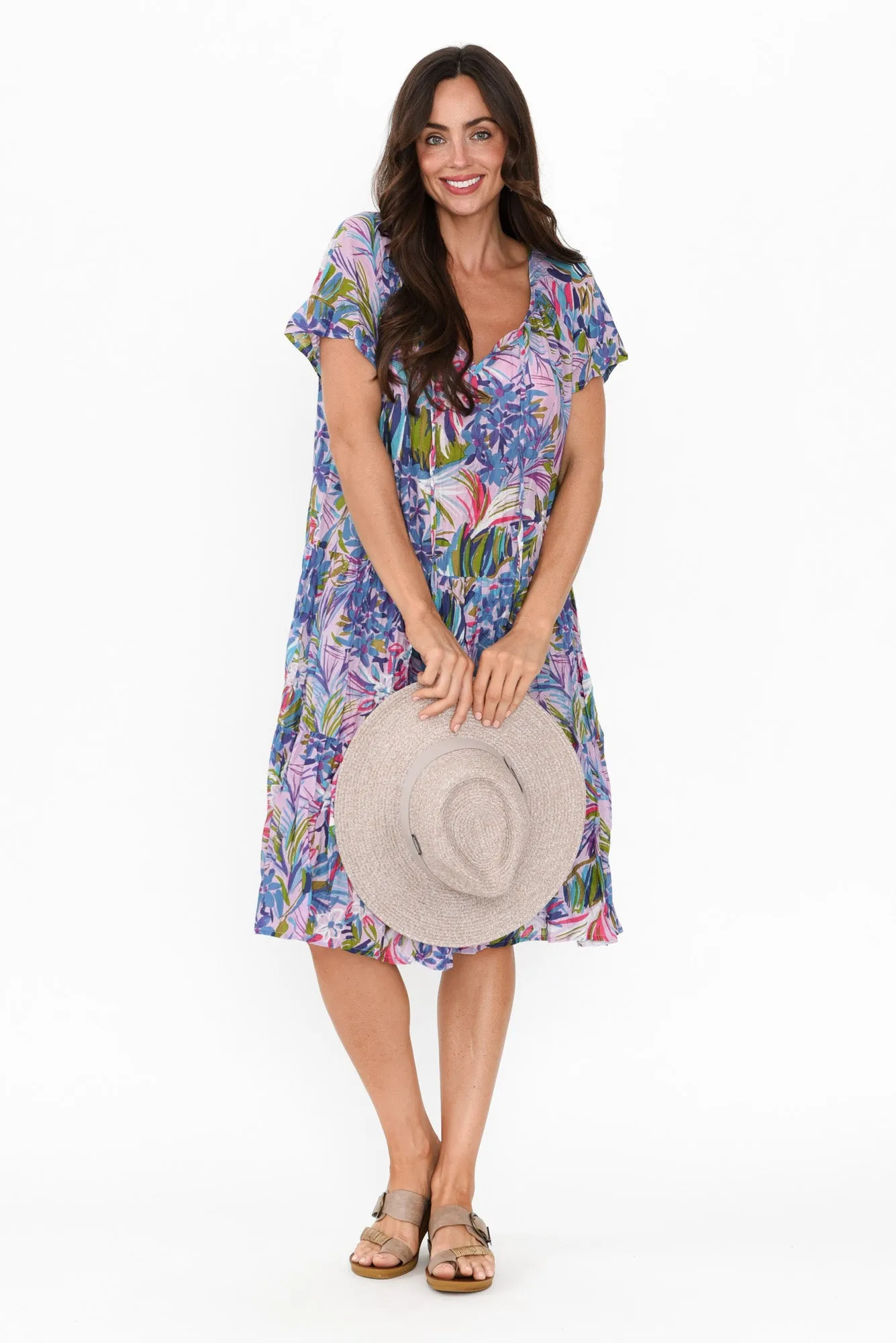 Bessie Purple Floral Cotton Tier Dress sold by Blue Bungalow