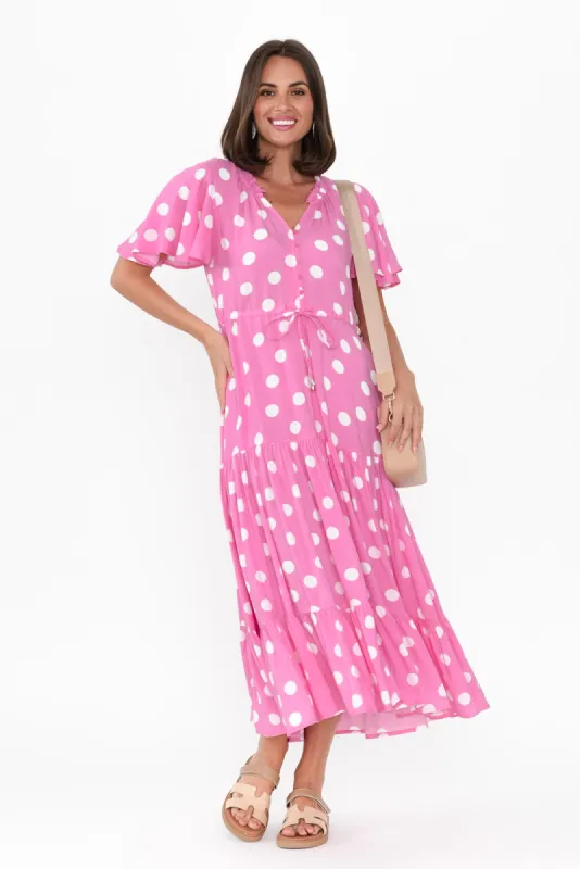 Lishka Pink Spot Tie Dress sold by Blue Bungalow
