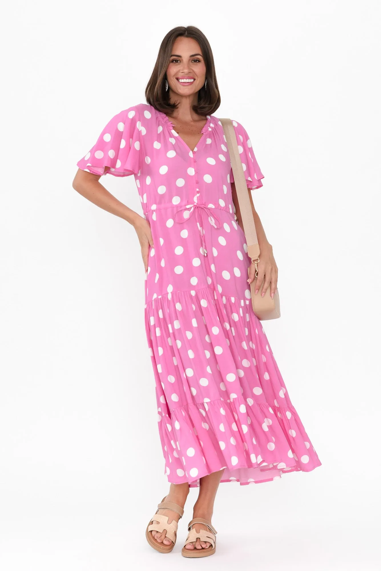 Lishka Pink Spot Tie Dress sold by Blue Bungalow