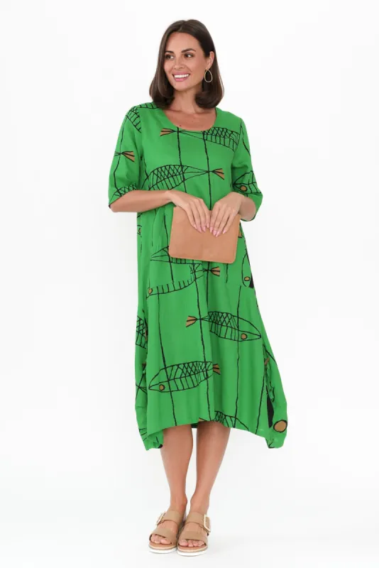 Hailee Green Sea Linen Cotton Dress sold by Blue Bungalow