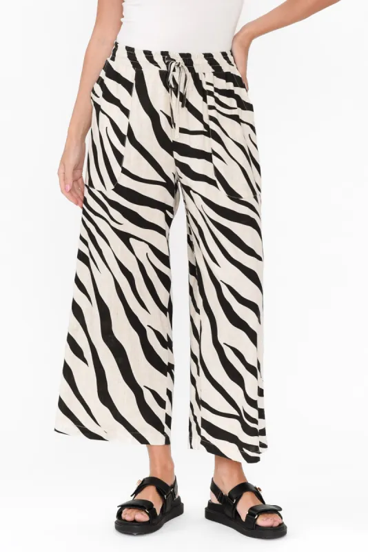 Minnelli Black Zebra Linen Cotton Pants sold by Blue Bungalow
