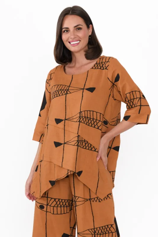 Anya Rust Sea Linen Cotton Top sold by Blue Bungalow
