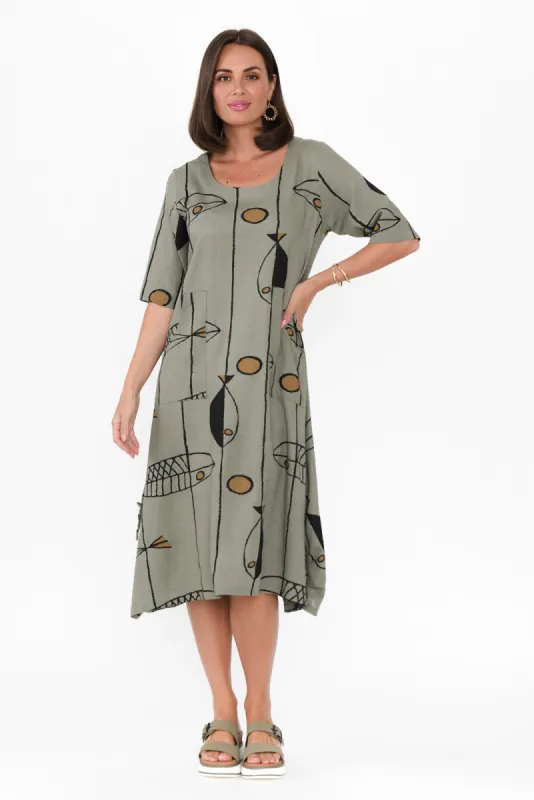 Hailee Khaki Sea Linen Cotton Dress sold by Blue Bungalow