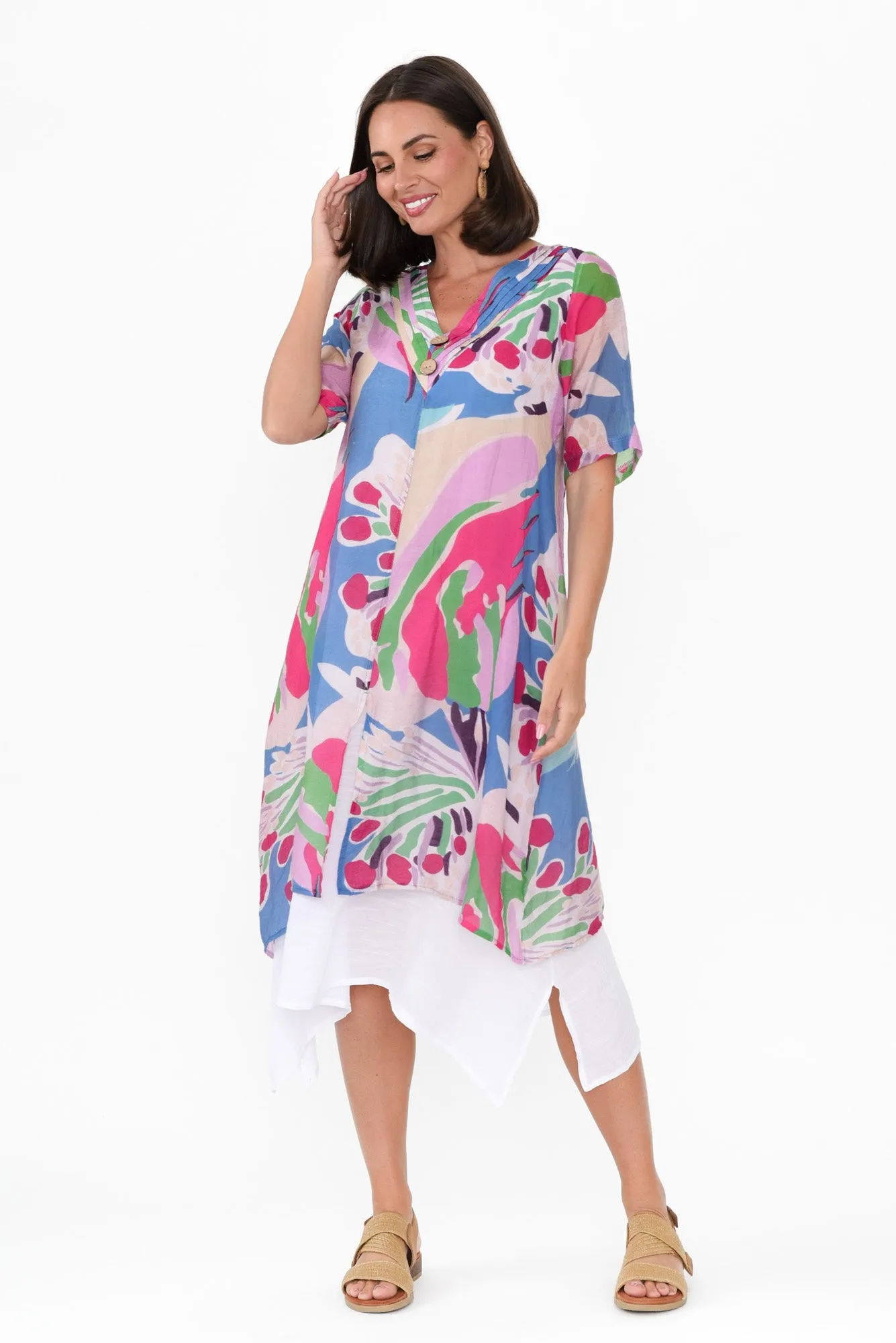 Nala Blue Tropical Layers Dress sold by Blue Bungalow