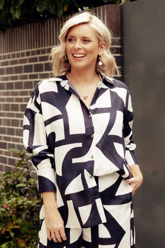 Dali Navy Geo Lyocell Blend Shirt sold by Blue Bungalow