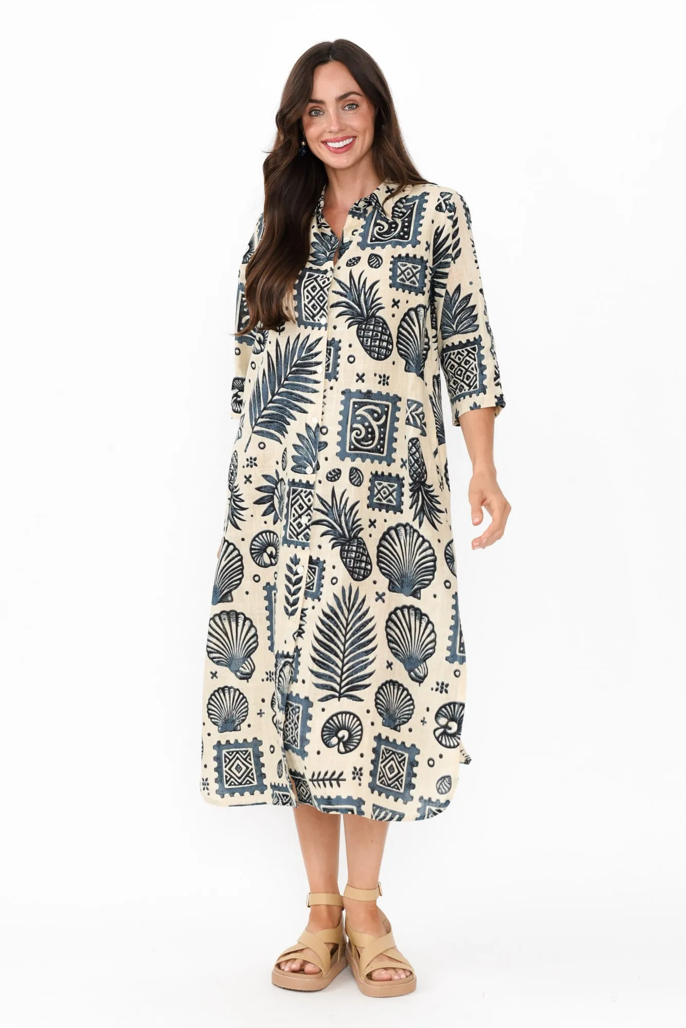 Tricia Navy Seaside Cotton Shirt Dress sold by Blue Bungalow product image thumbnail 2