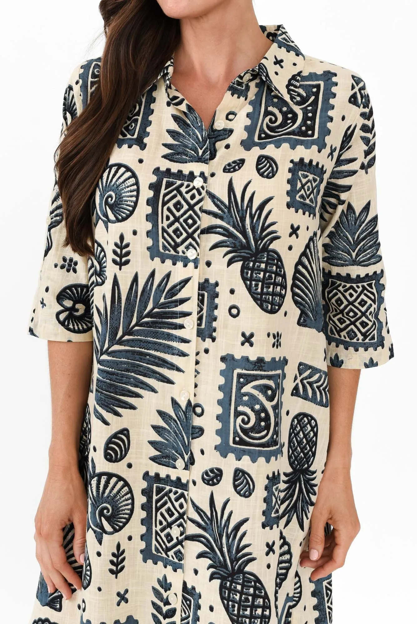 Tricia Navy Seaside Cotton Shirt Dress sold by Blue Bungalow product image thumbnail 5
