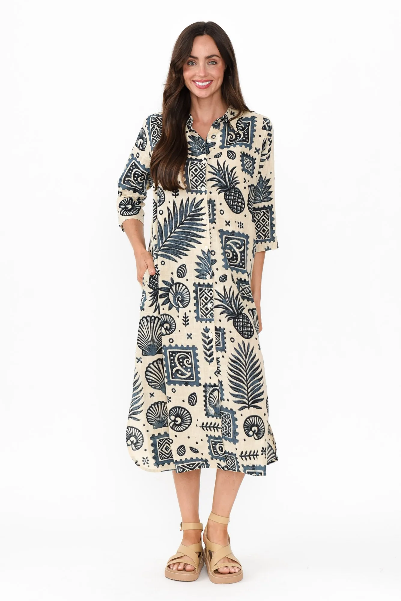 Tricia Navy Seaside Cotton Shirt Dress sold by Blue Bungalow