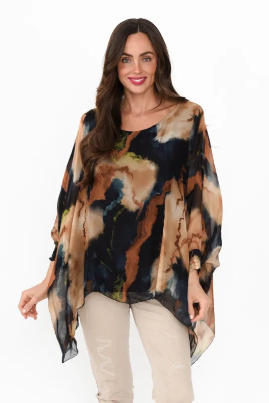 Dorey Rust Abstract Silk Layer Top sold by Blue Bungalow