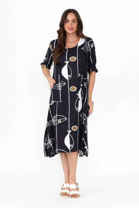 Hailee Navy Sea Linen Cotton Dress sold by Blue Bungalow