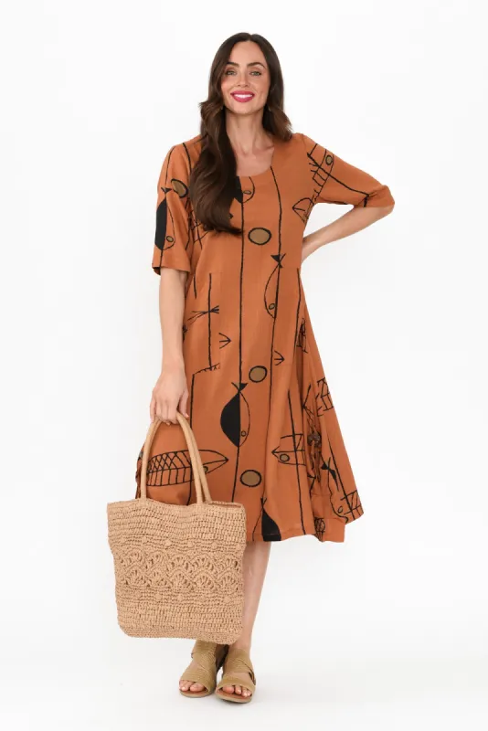 Hailee Rust Sea Linen Cotton Dress sold by Blue Bungalow