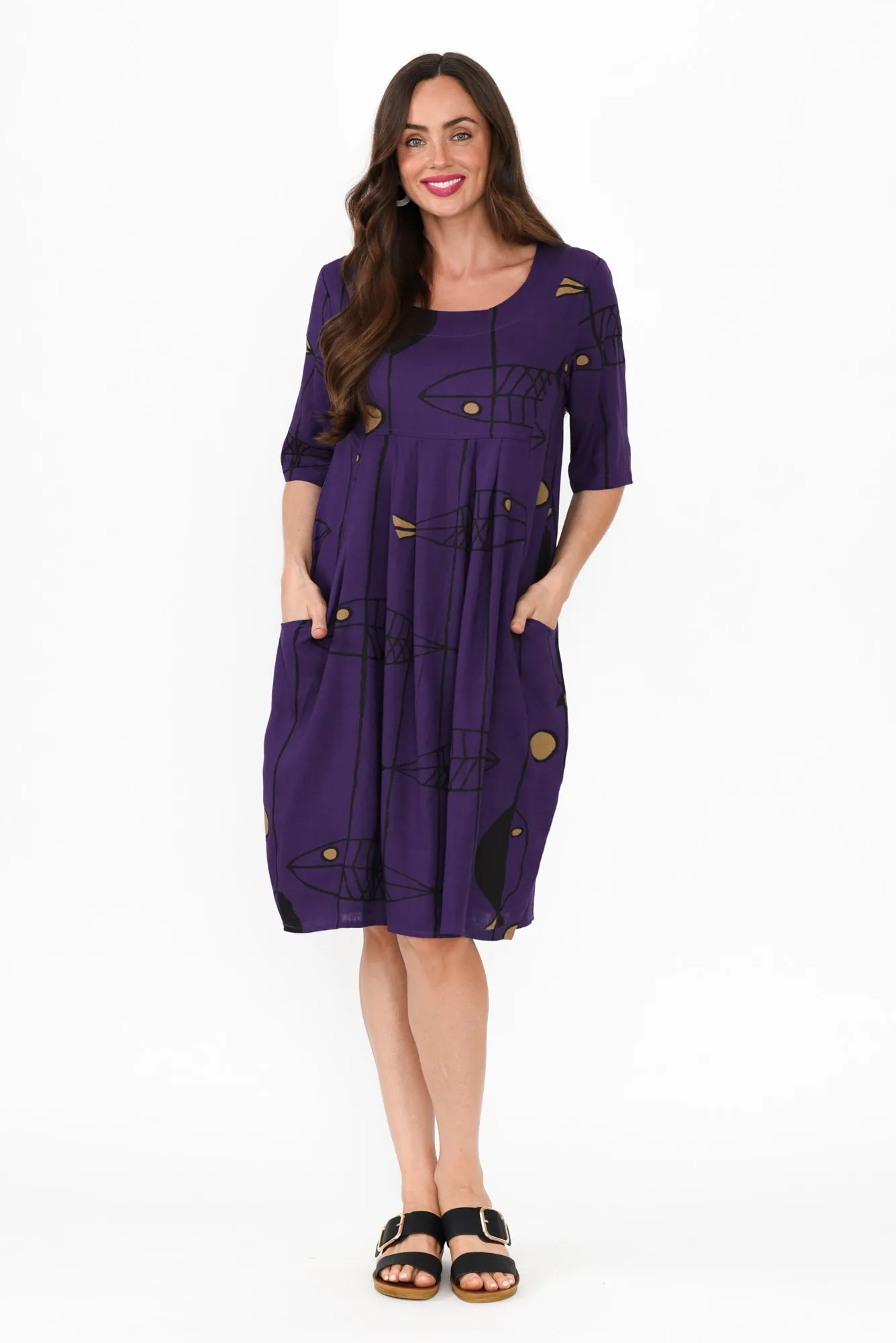 Myley Purple Sea Linen Cotton Dress sold by Blue Bungalow product image thumbnail 2