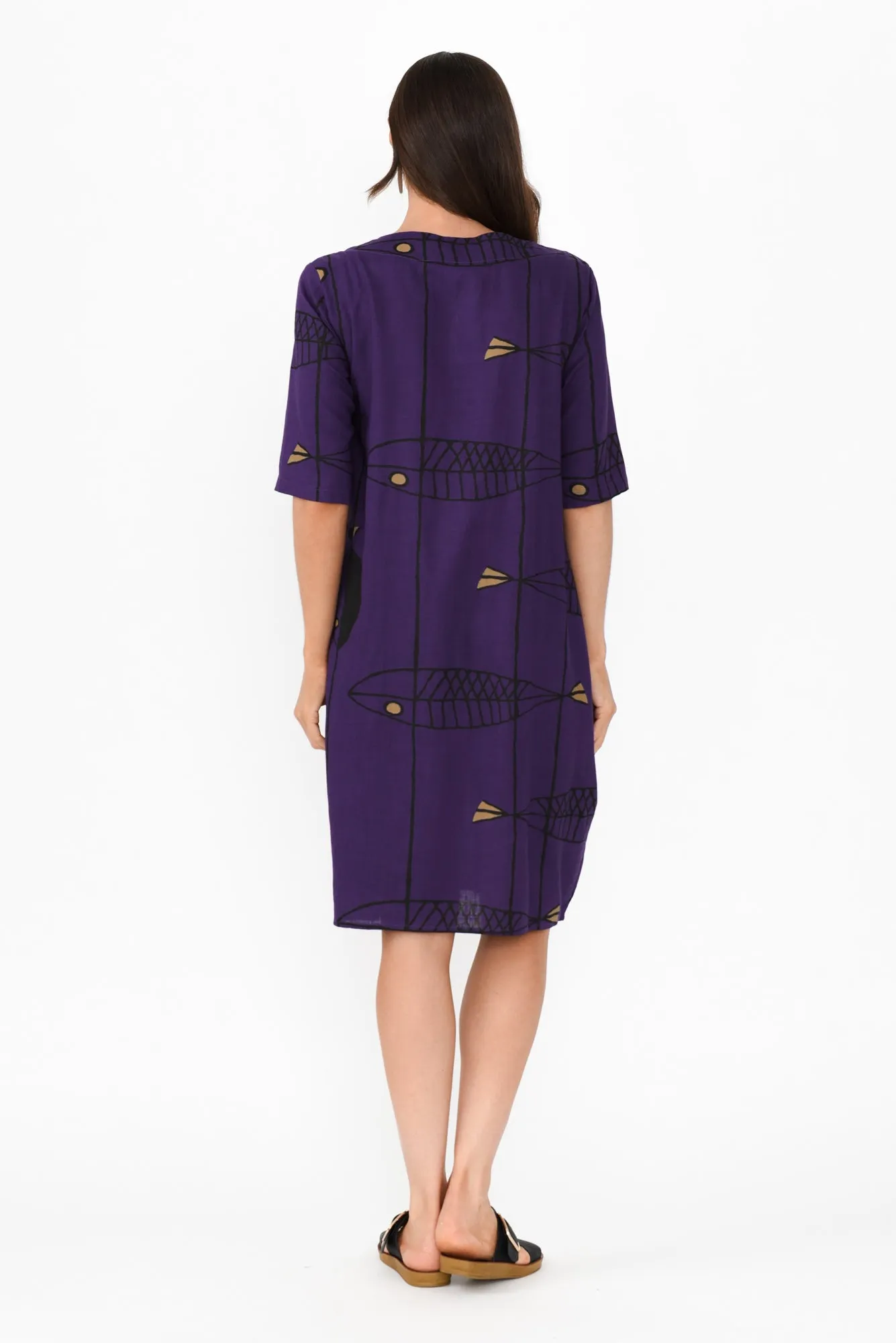 Myley Purple Sea Linen Cotton Dress sold by Blue Bungalow product image thumbnail 4