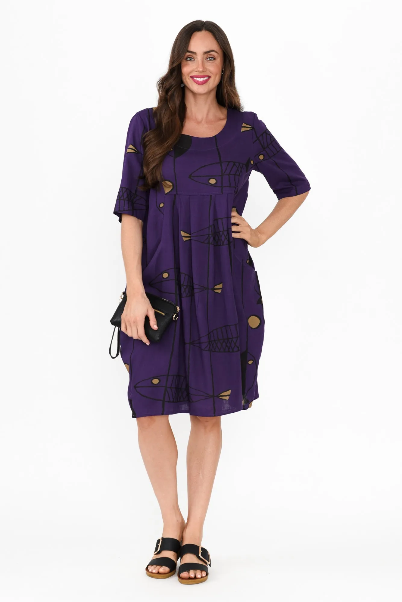 Myley Purple Sea Linen Cotton Dress sold by Blue Bungalow