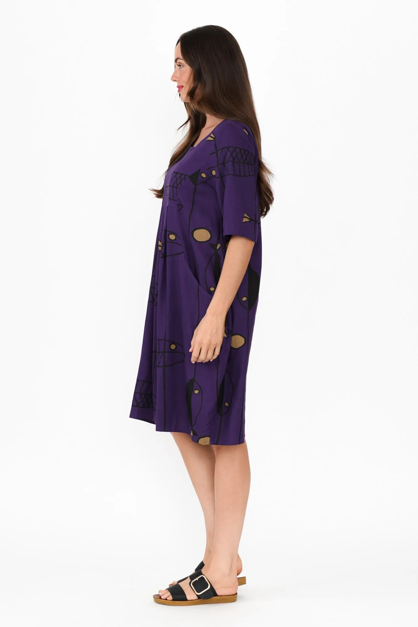 Myley Purple Sea Linen Cotton Dress sold by Blue Bungalow product image thumbnail 3