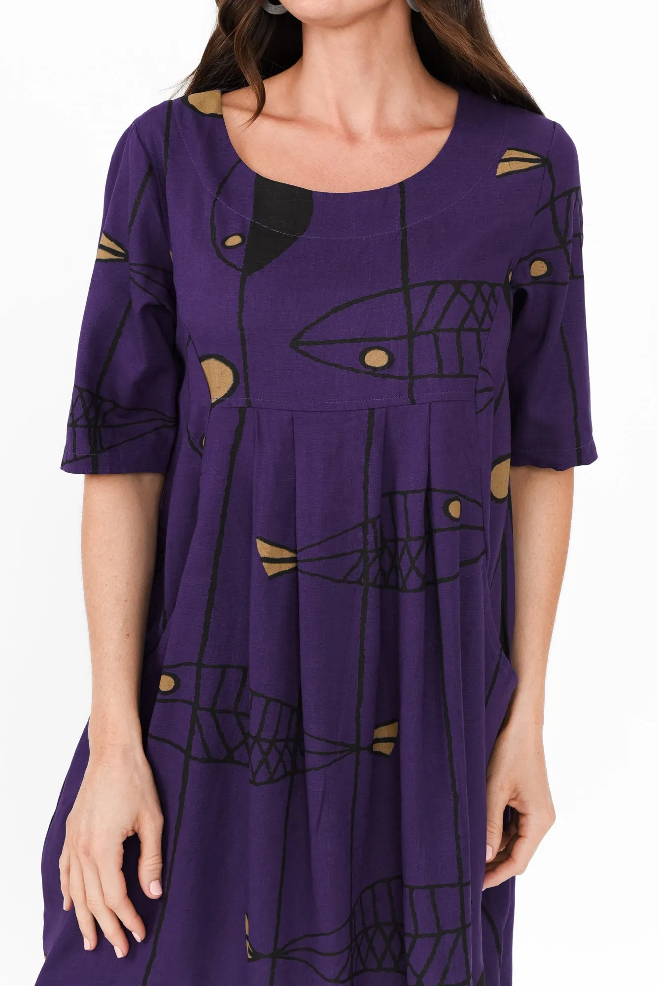 Myley Purple Sea Linen Cotton Dress sold by Blue Bungalow product image thumbnail 5