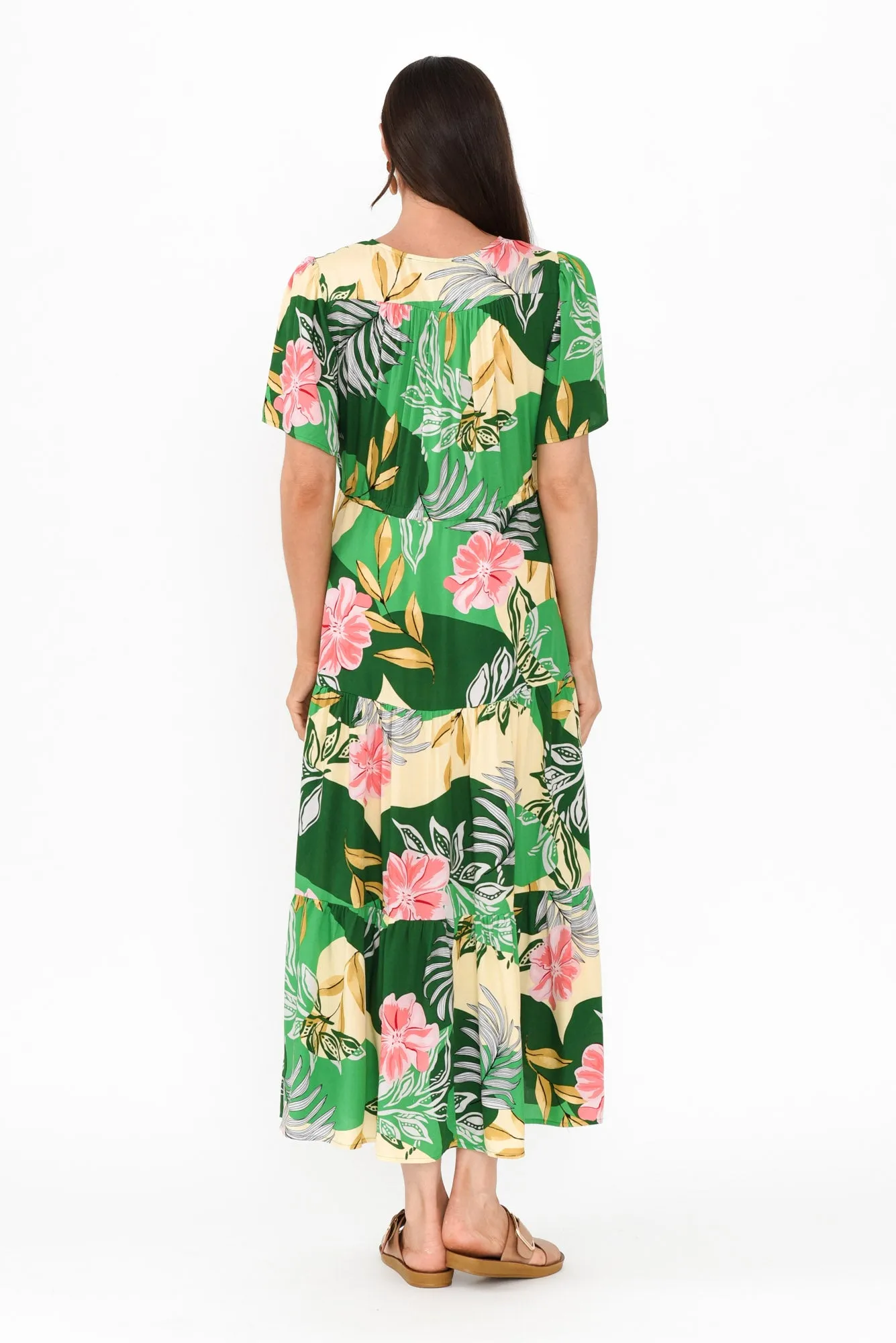 Solene Green Tropical Tier Dress sold by Blue Bungalow product image thumbnail 5