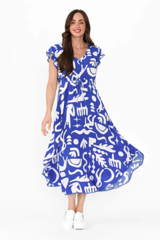 Libby Blue Geo Midi Dress sold by Blue Bungalow