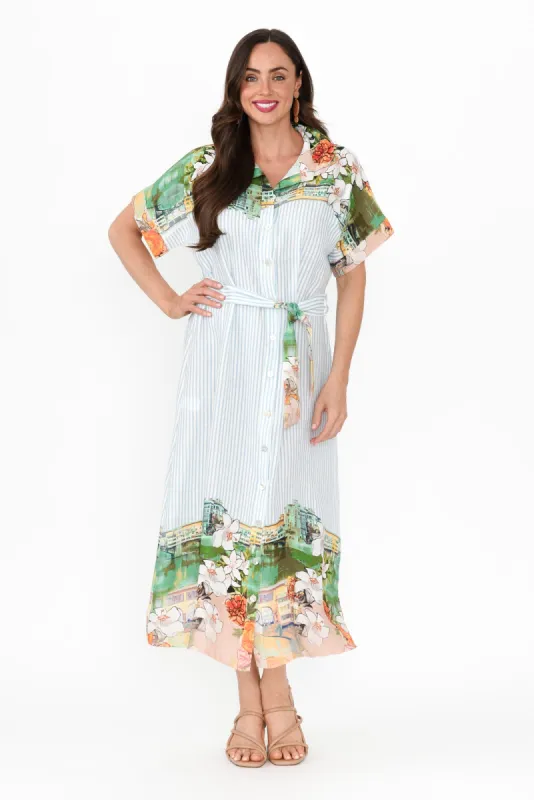 Katia Blue Stripe Linen Blend Dress sold by Blue Bungalow