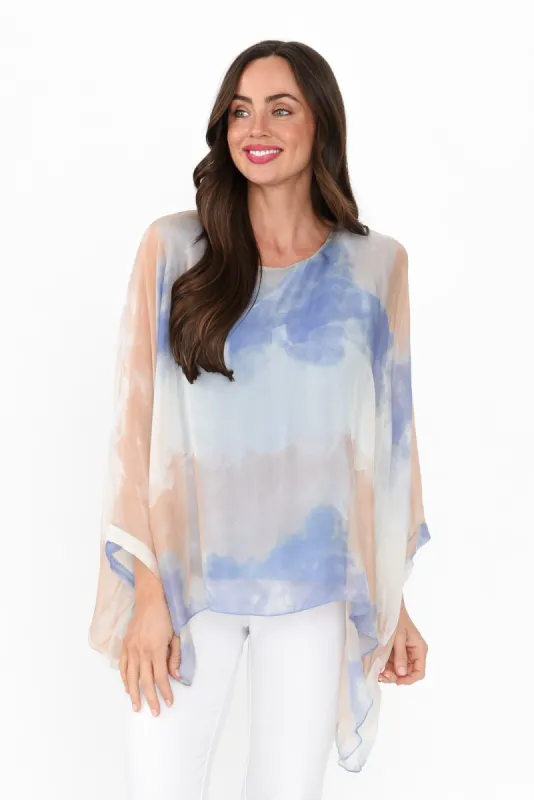 Trevino Blue Watercolour Silk Overlay Top sold by Blue Bungalow