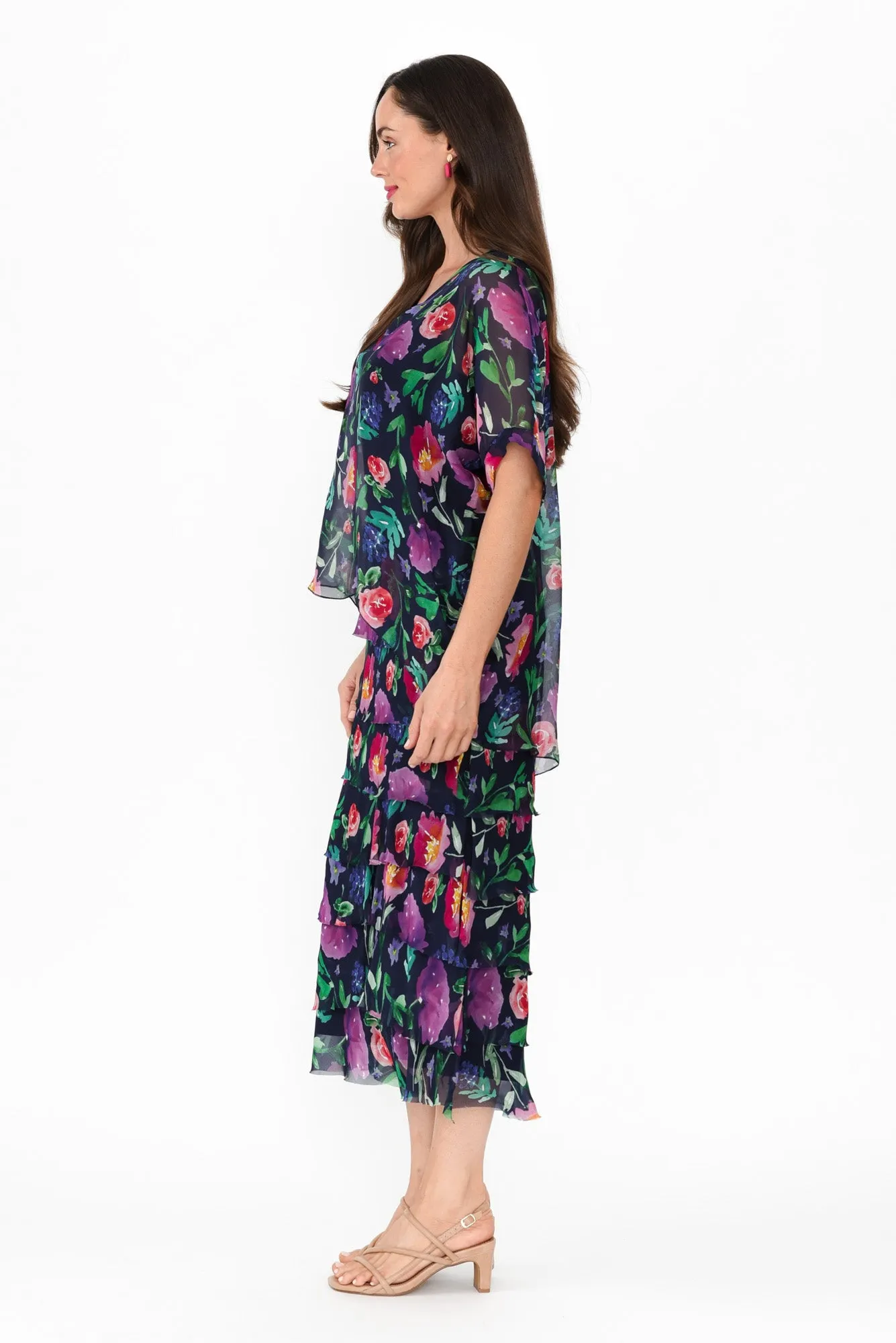 Katerina Navy Botanical Silk Overlay Maxi Dress sold by Blue Bungalow product image thumbnail 3