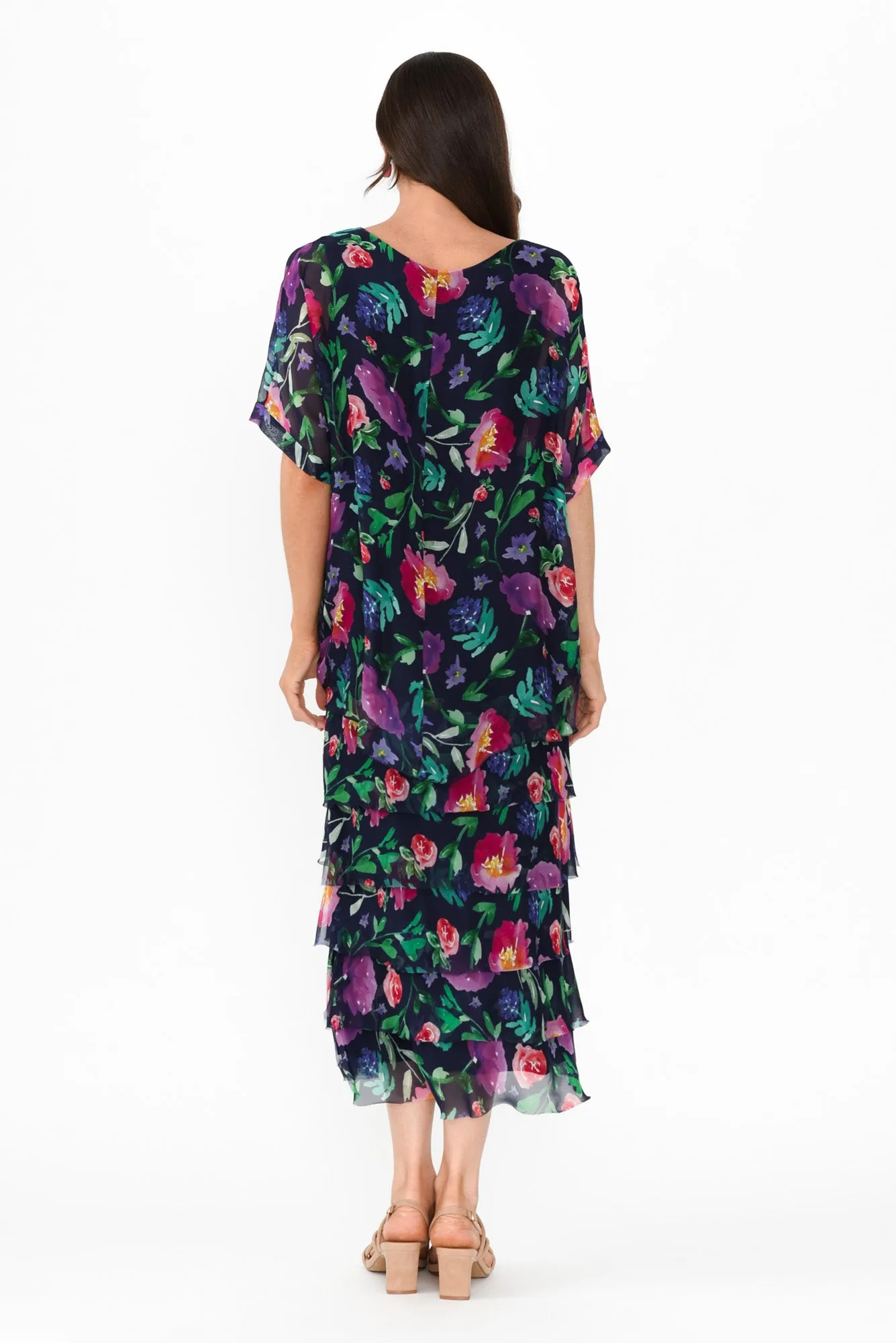 Katerina Navy Botanical Silk Overlay Maxi Dress sold by Blue Bungalow product image thumbnail 4