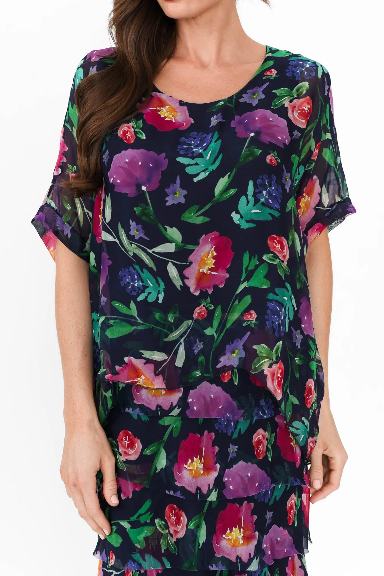 Katerina Navy Botanical Silk Overlay Maxi Dress sold by Blue Bungalow product image thumbnail 5