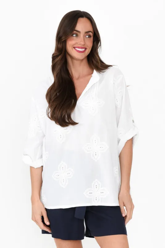 Marla White Cotton Embroidered Top sold by Blue Bungalow