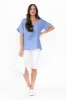 Kaya Blue Linen Top sold by Blue Bungalow
