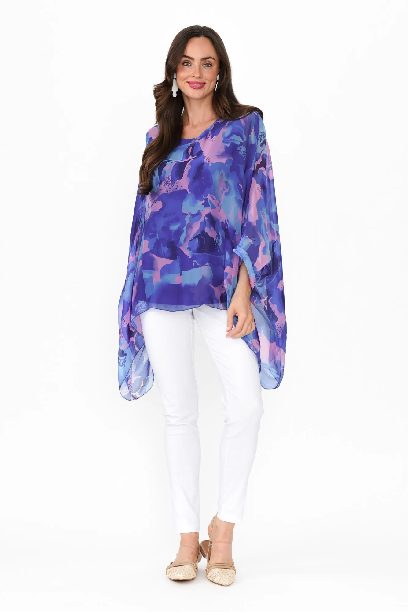 Trevino Blue Abstract Silk Overlay Top sold by Blue Bungalow product image thumbnail 2