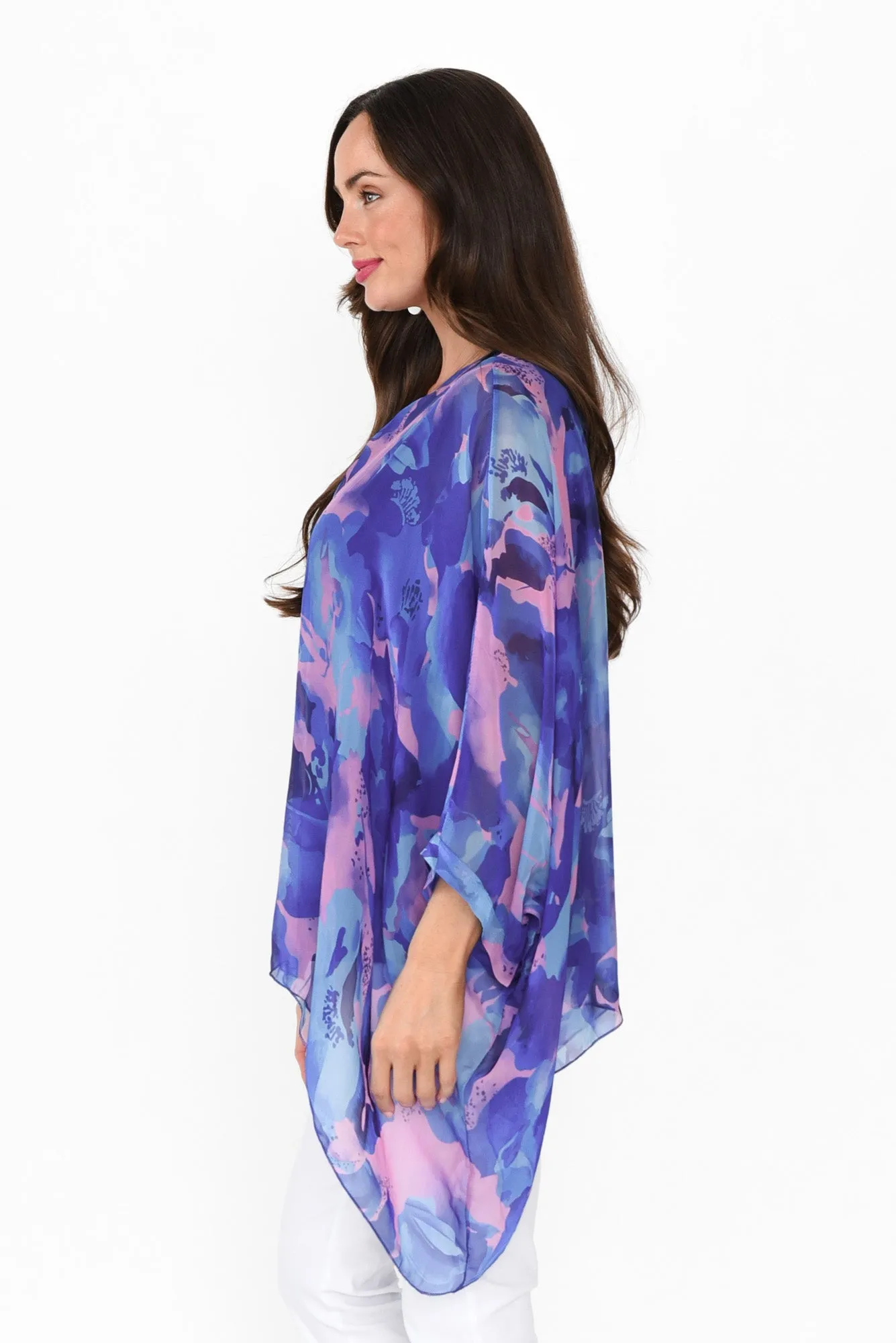 Trevino Blue Abstract Silk Overlay Top sold by Blue Bungalow product image thumbnail 4