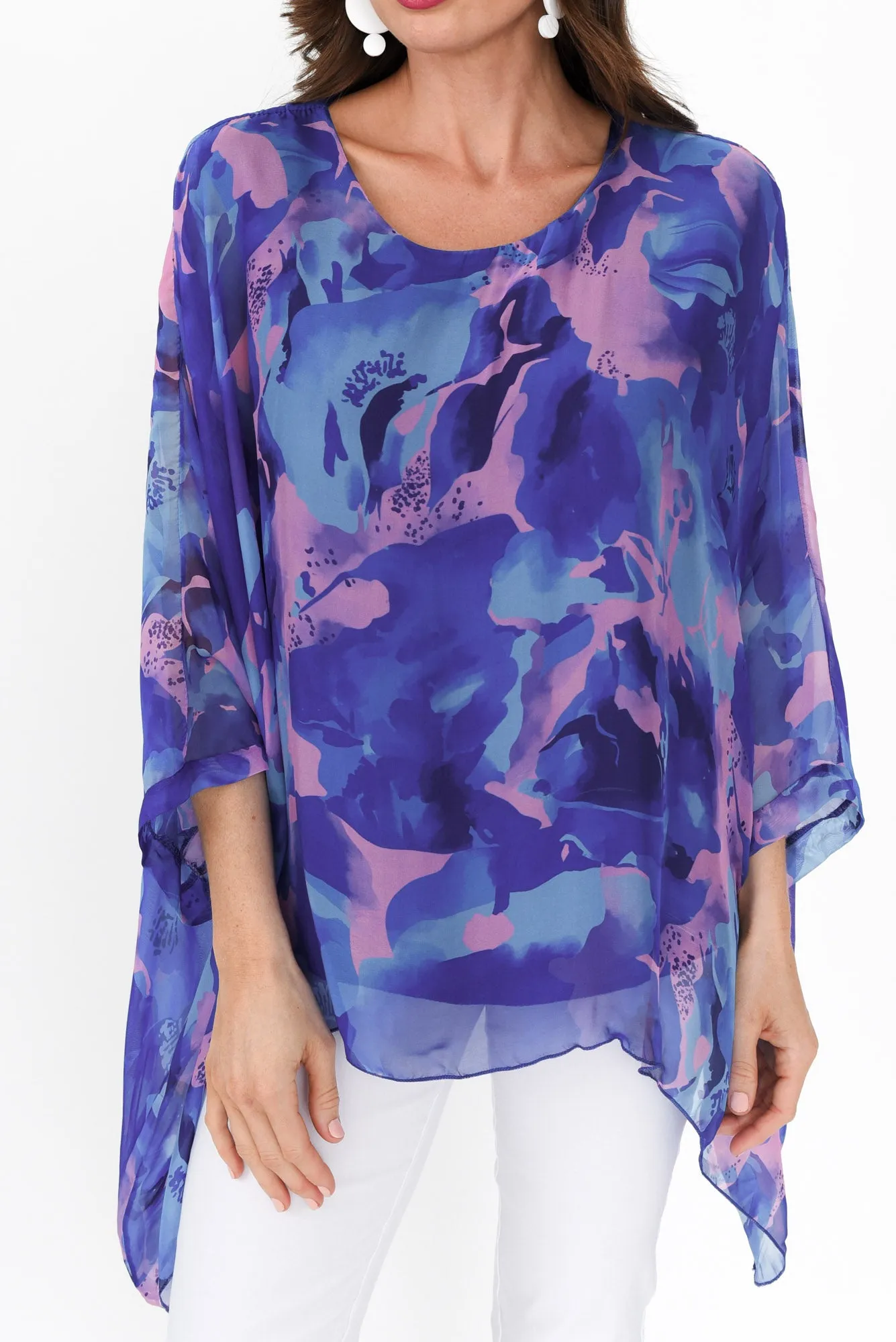 Trevino Blue Abstract Silk Overlay Top sold by Blue Bungalow product image thumbnail 3