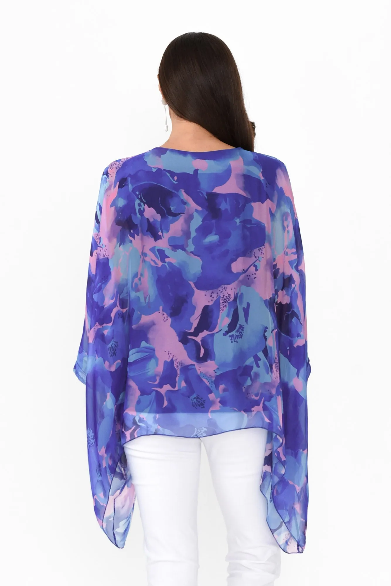 Trevino Blue Abstract Silk Overlay Top sold by Blue Bungalow product image thumbnail 5