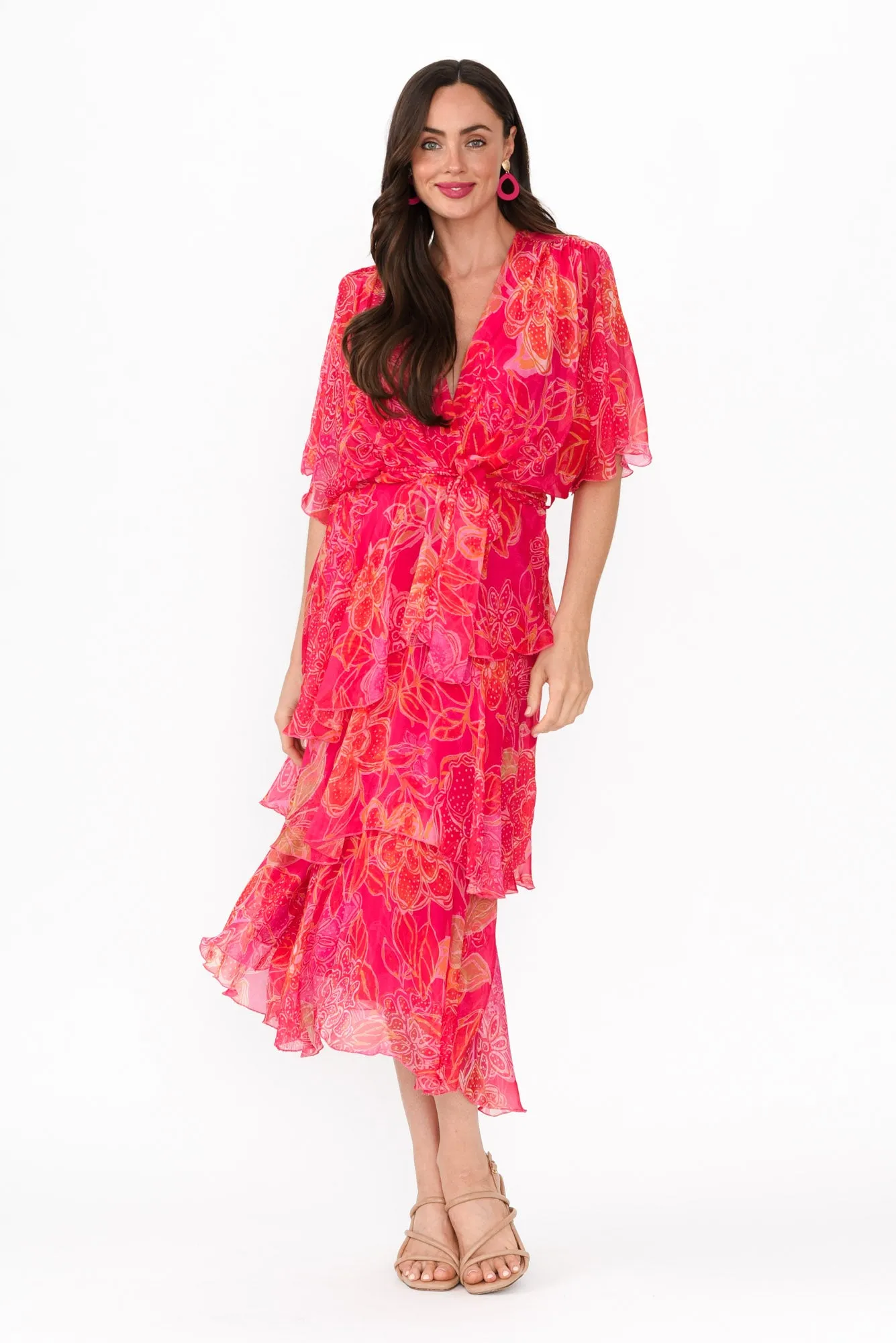 Natalie Hot Pink Floral Silk Layer Dress sold by Blue Bungalow product image thumbnail 2
