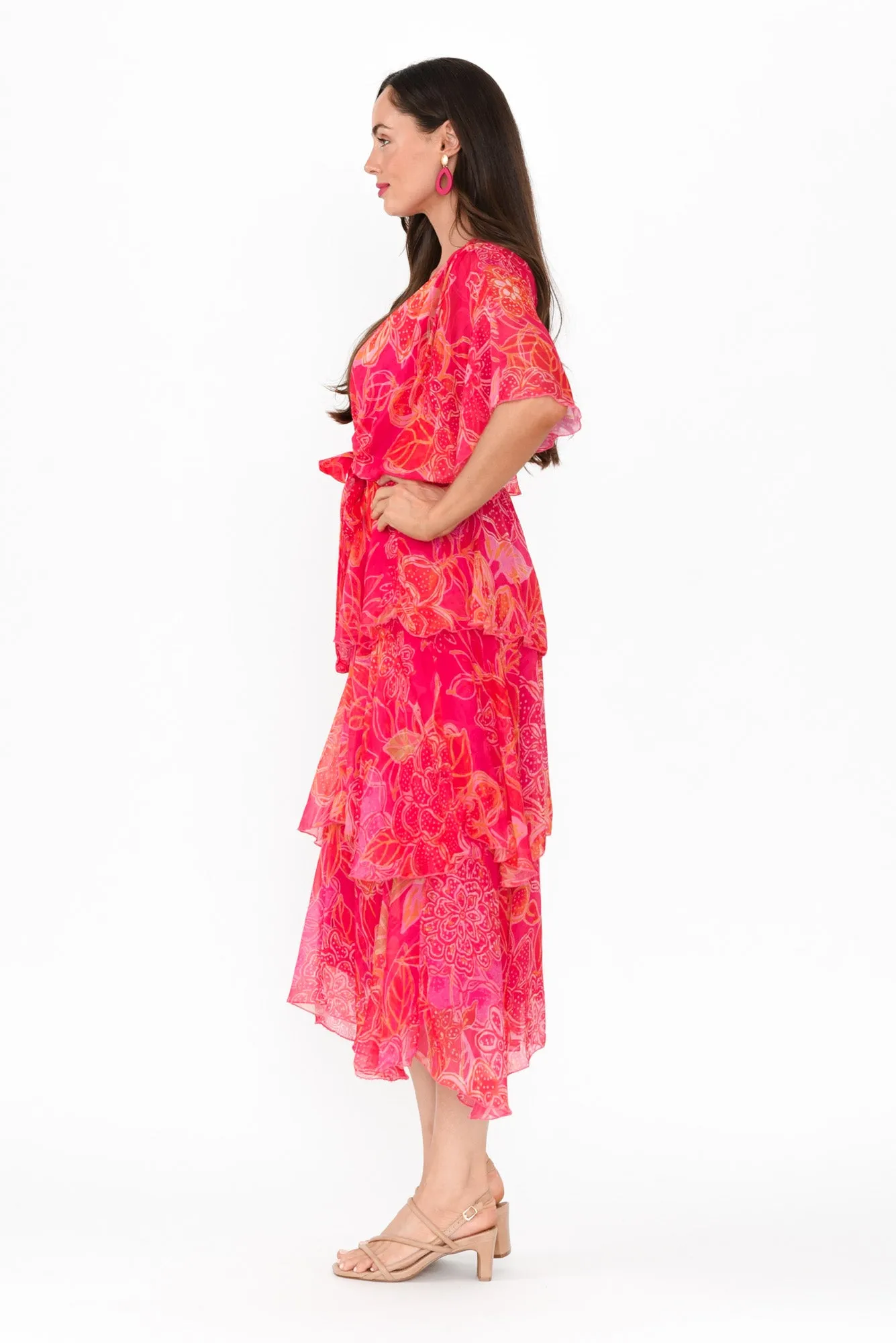 Natalie Hot Pink Floral Silk Layer Dress sold by Blue Bungalow product image thumbnail 3