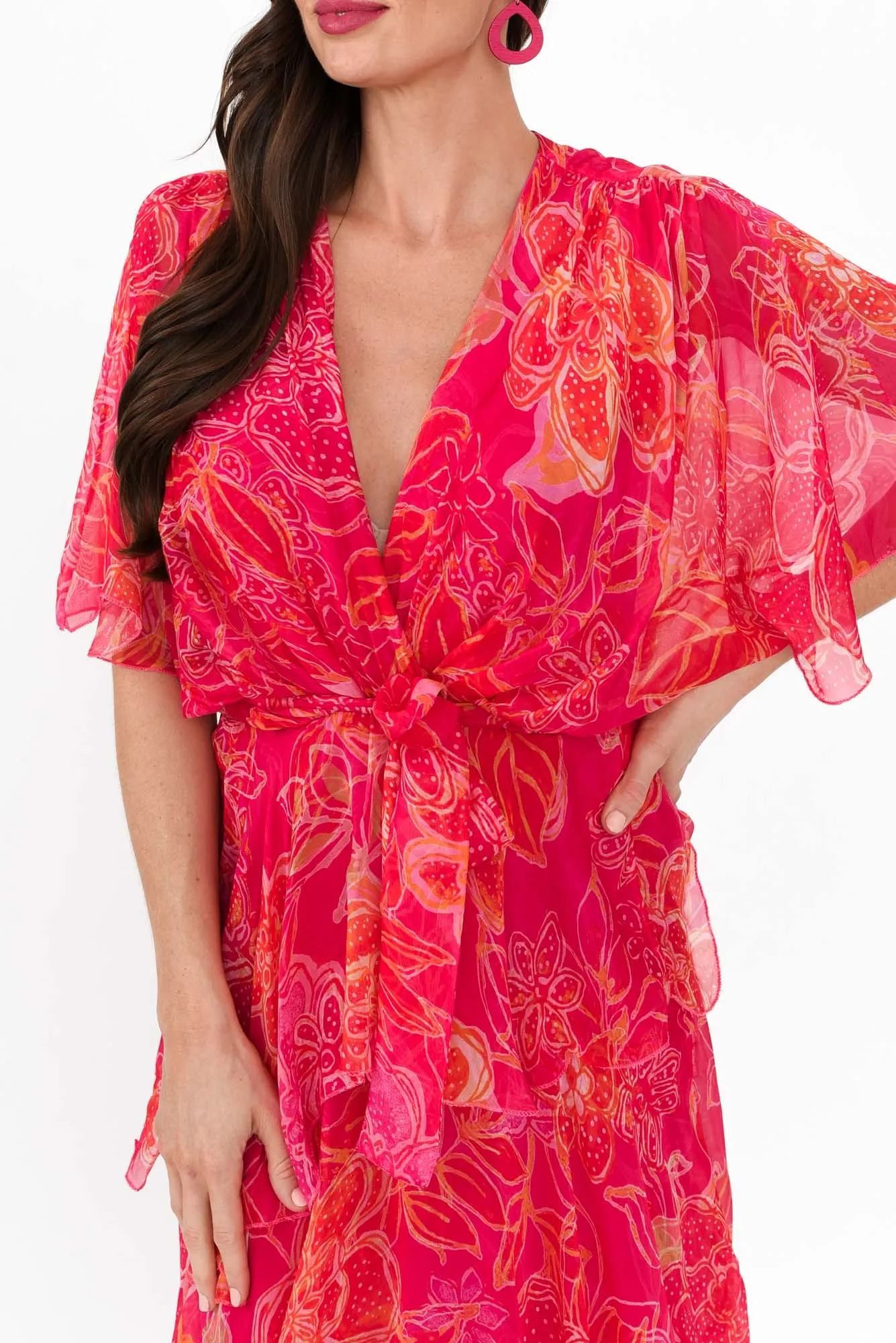 Natalie Hot Pink Floral Silk Layer Dress sold by Blue Bungalow product image thumbnail 5
