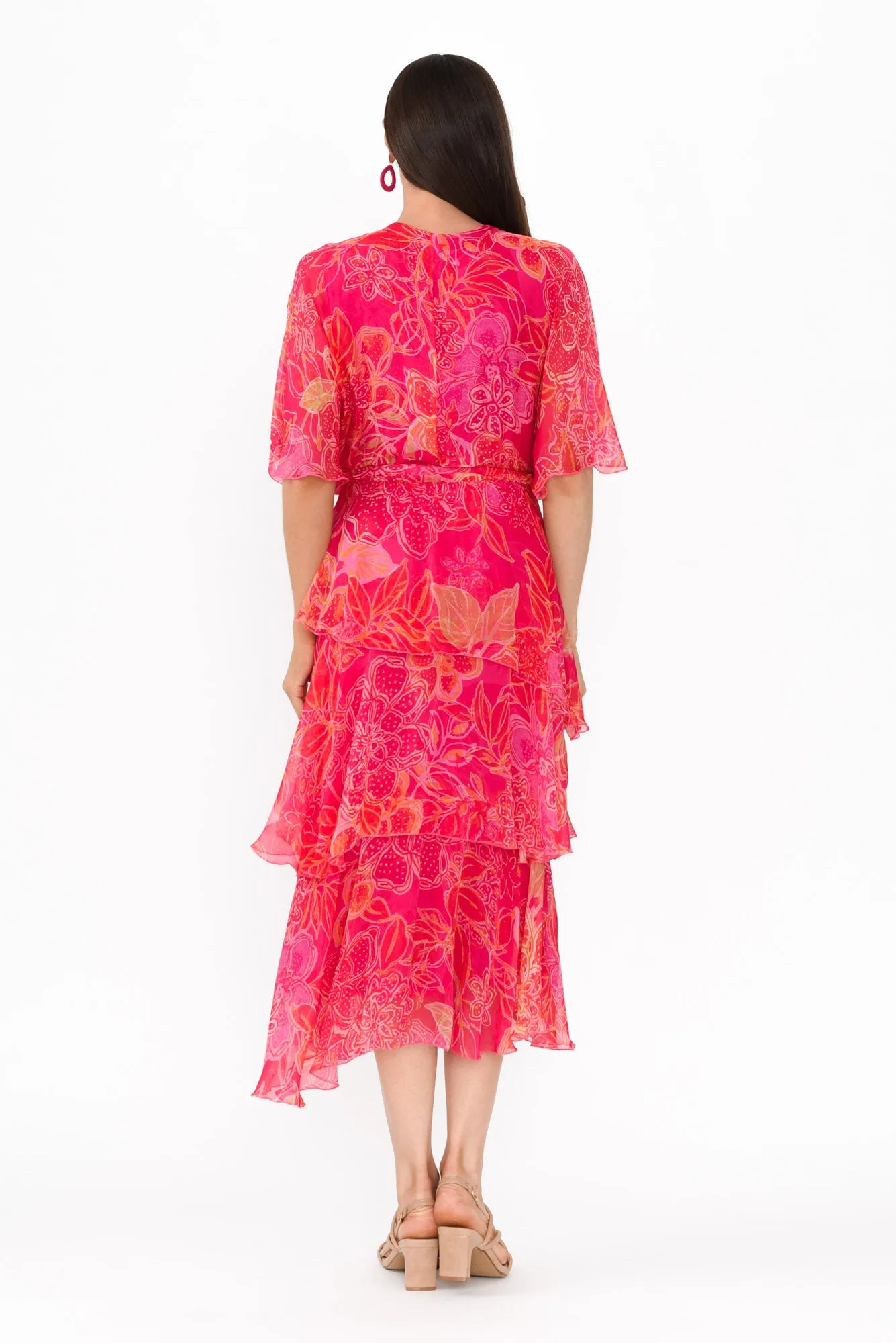Natalie Hot Pink Floral Silk Layer Dress sold by Blue Bungalow product image thumbnail 4