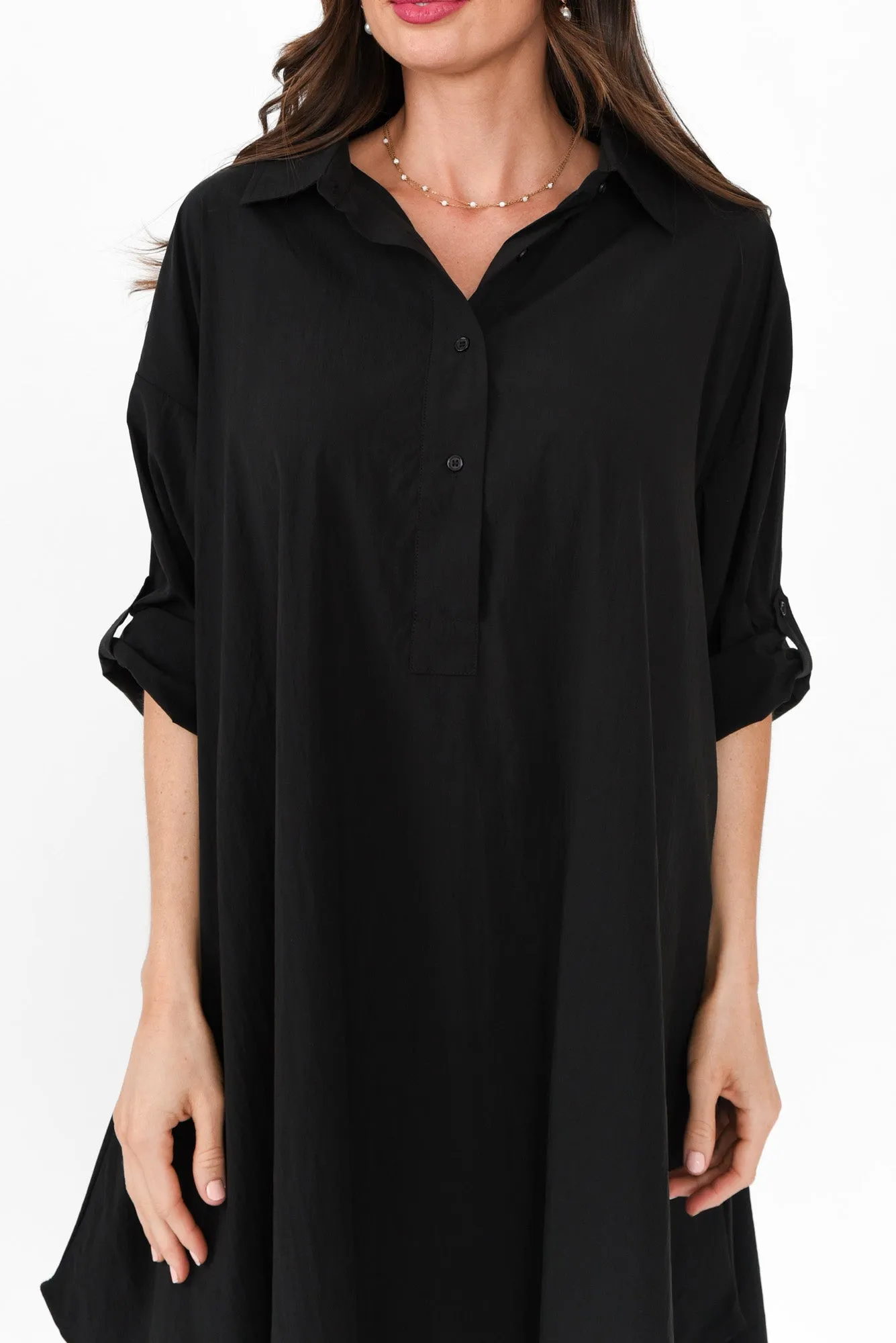Kasia Black Collared Shirt Dress sold by Blue Bungalow product image thumbnail 5