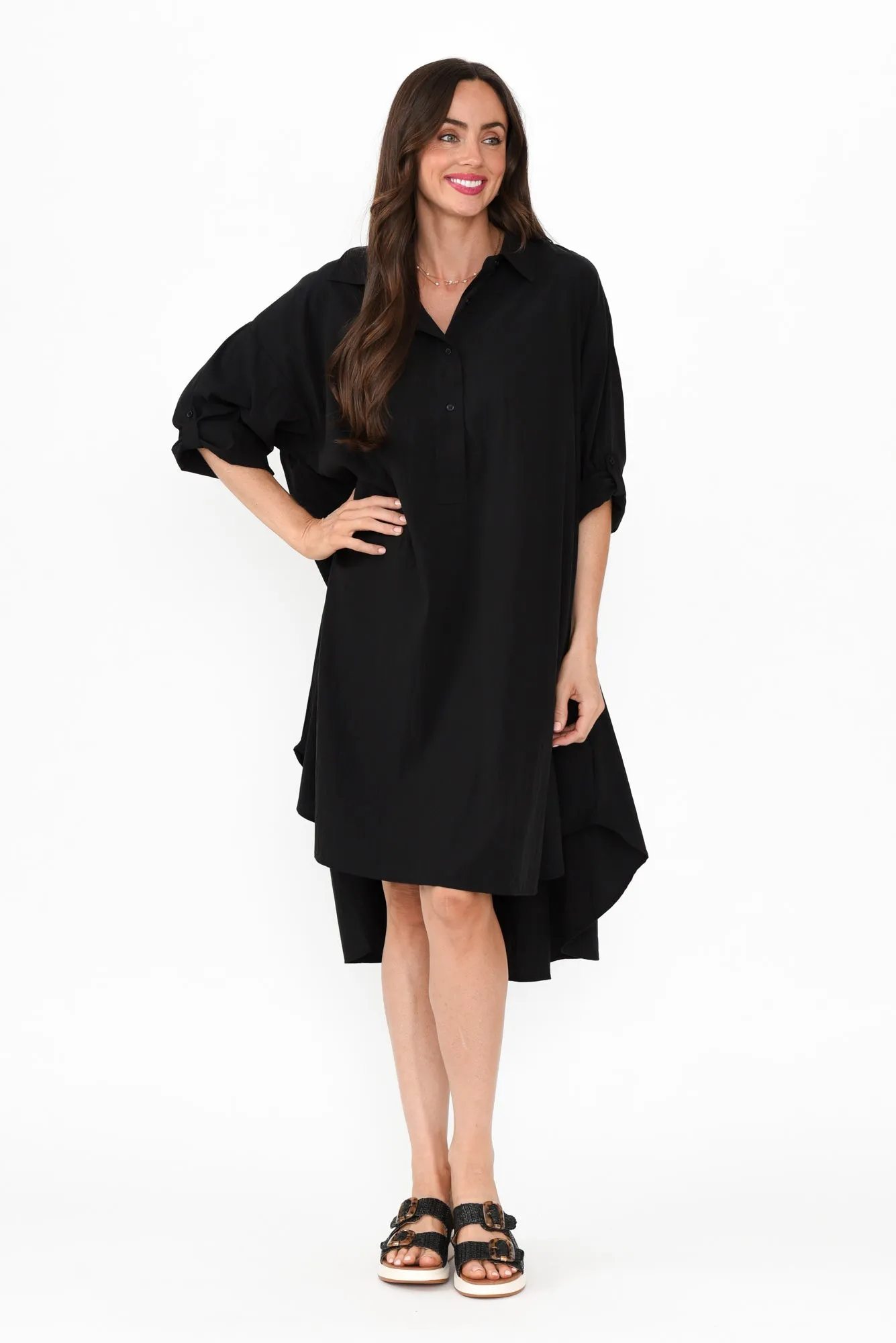 Kasia Black Collared Shirt Dress sold by Blue Bungalow