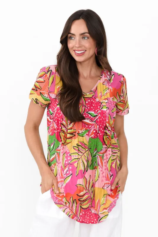 Fia Fuchsia Leaf Crinkle Cotton Top sold by Blue Bungalow