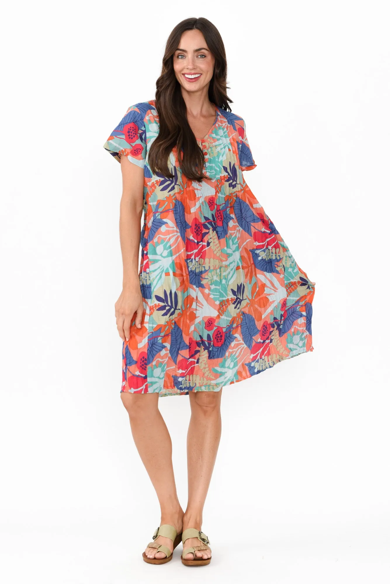 Sabina Peach Floral Crinkle Cotton Dress sold by Blue Bungalow product image thumbnail 2