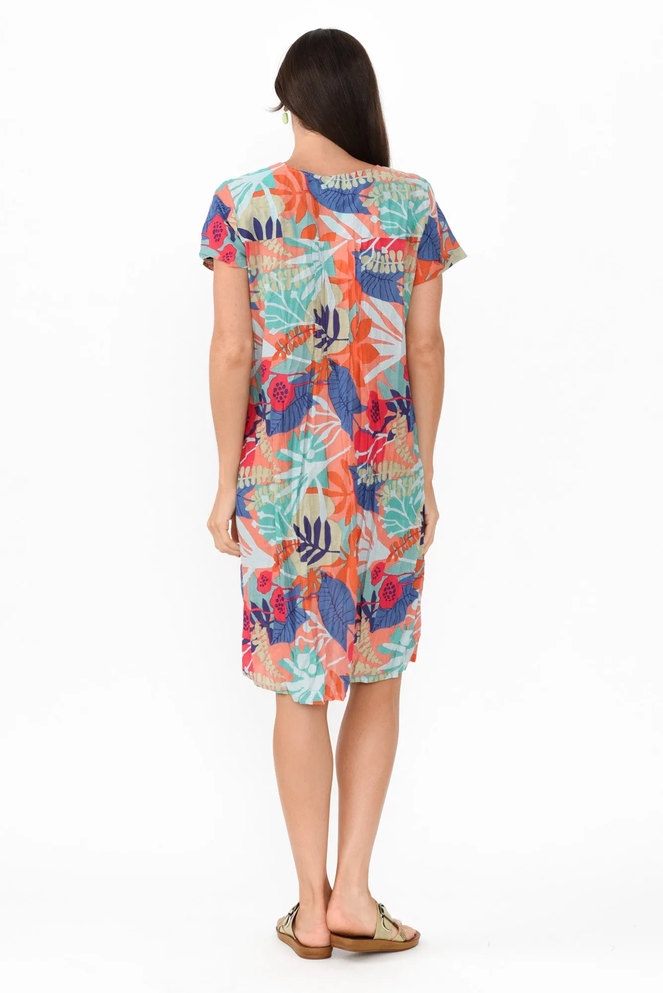 Sabina Peach Floral Crinkle Cotton Dress sold by Blue Bungalow product image thumbnail 4