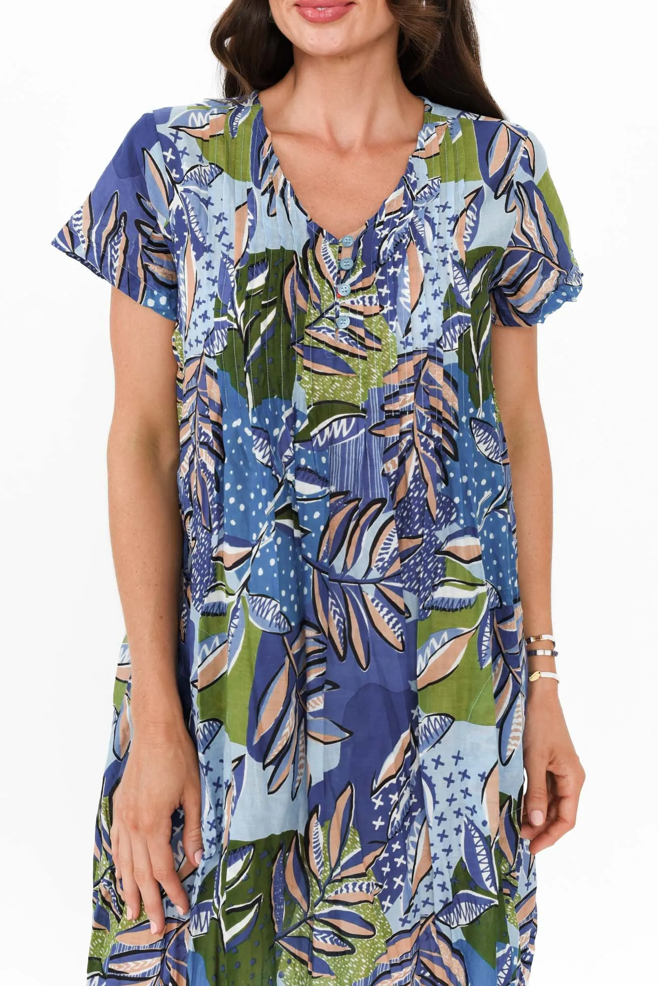 Sabina Blue Foliage Crinkle Cotton Dress sold by Blue Bungalow product image thumbnail 5