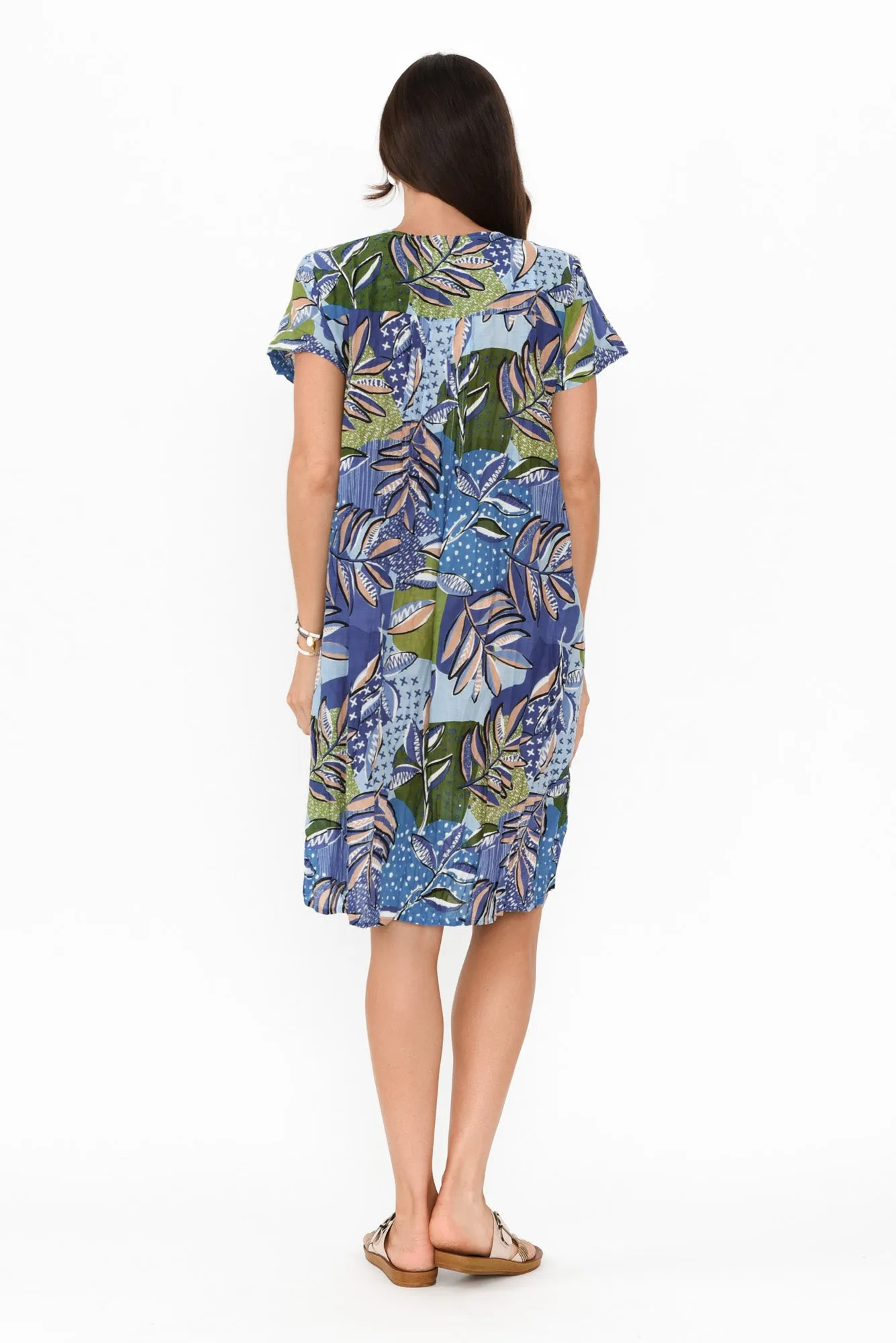 Sabina Blue Foliage Crinkle Cotton Dress sold by Blue Bungalow product image thumbnail 4
