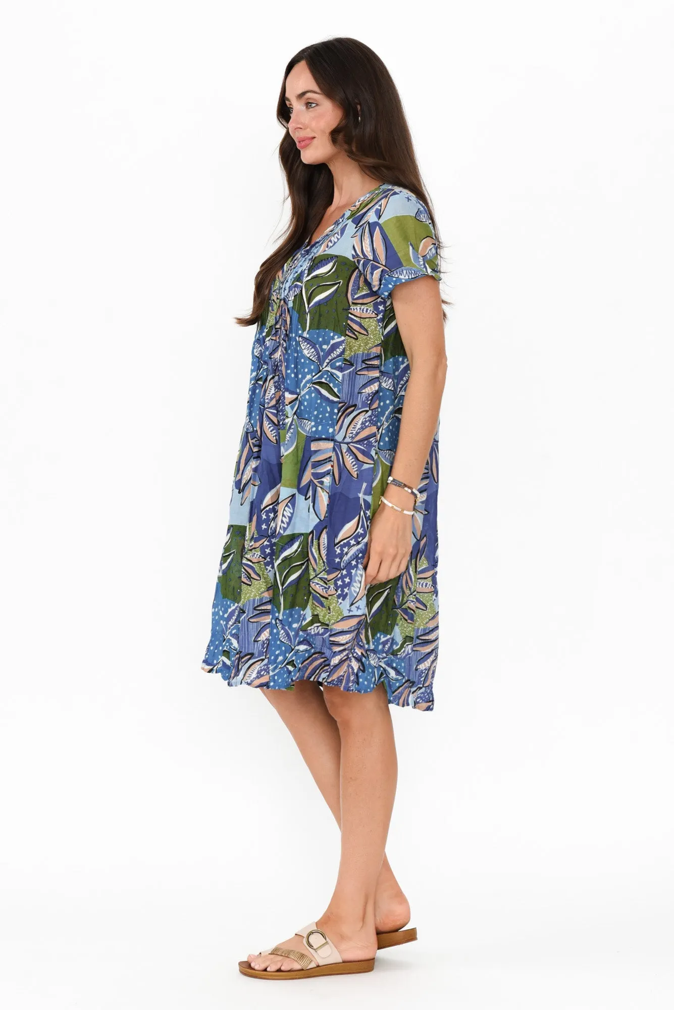 Sabina Blue Foliage Crinkle Cotton Dress sold by Blue Bungalow product image thumbnail 3