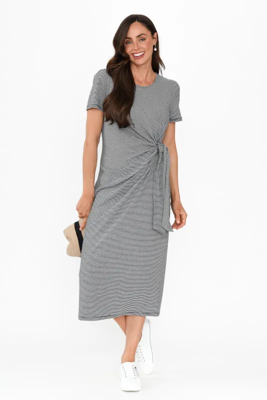 Kitt Black Stripe Cotton Stretch Tie Dress sold by Blue Bungalow